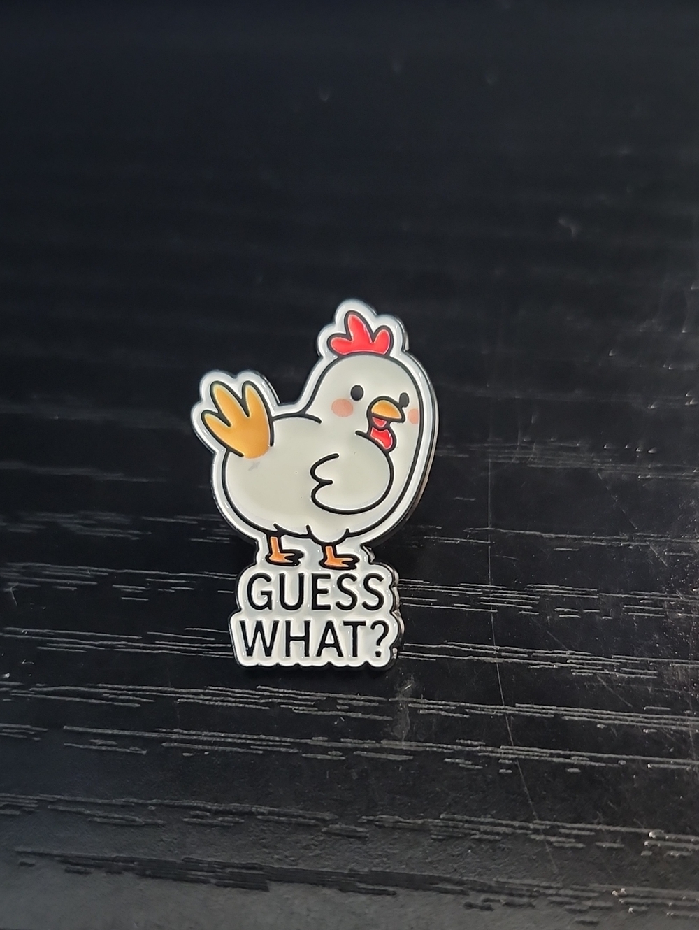 Guess What? Chicken Butt White & Yellow Chicken Enamel Pin